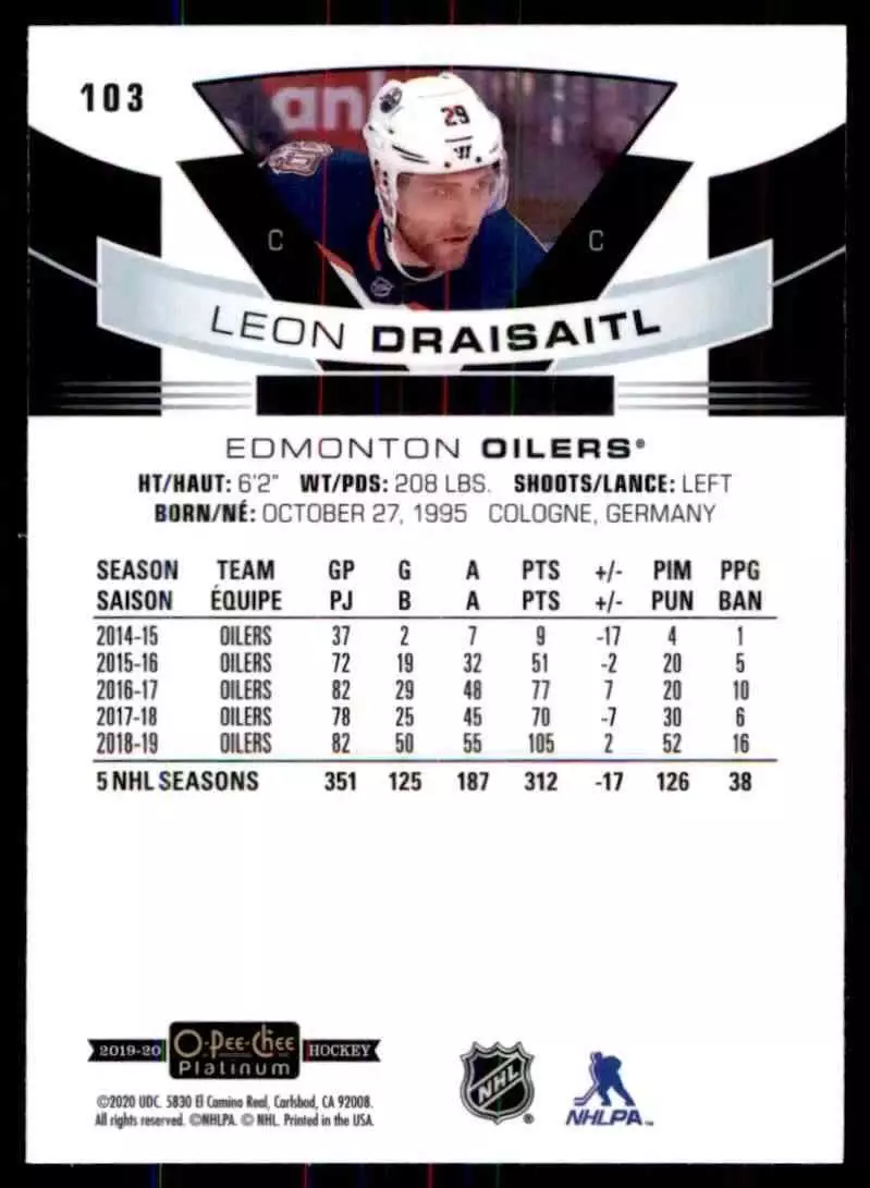 2019-20 O-Pee-Chee Platinum #103 Leon Draisaitl 1