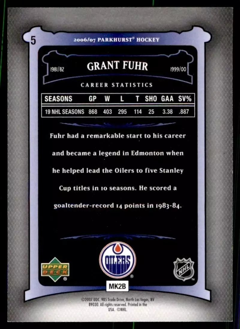 2006-07 Parkhurst #5 Grant Fuhr 1