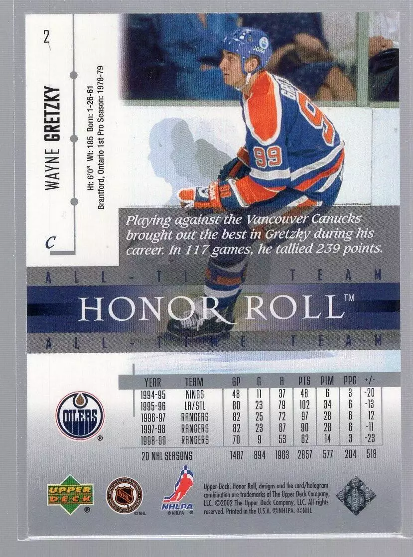 2001-02 Upper Deck Honor Roll #2 Wayne Gretzky 1