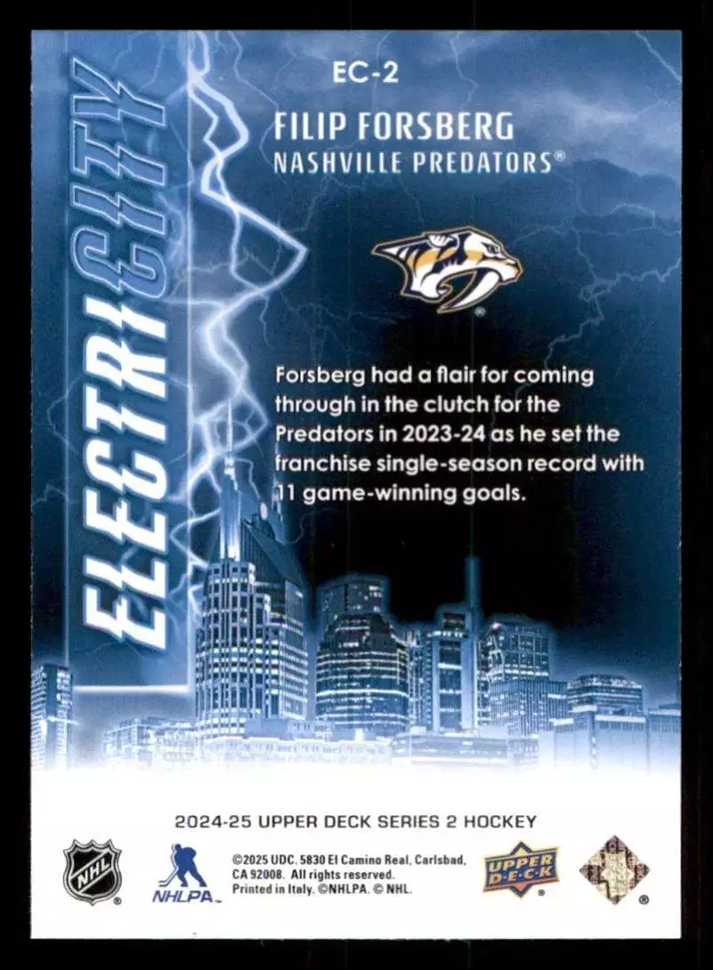 2024-25 Upper Deck ElectriCITY #EC2 Filip Forsberg 1