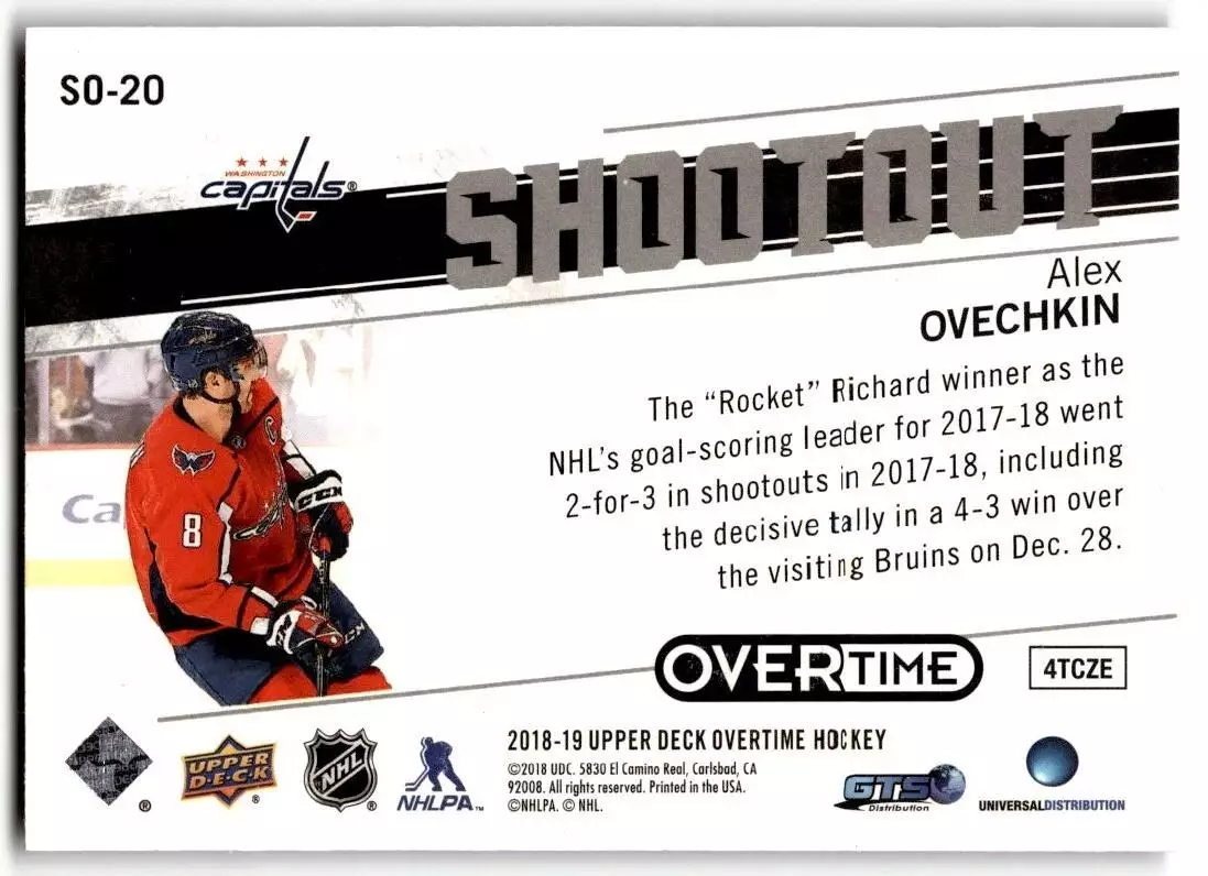 2018-19 Upper Deck Overtime Shootout #SO20 Alexander Ovechkin 1