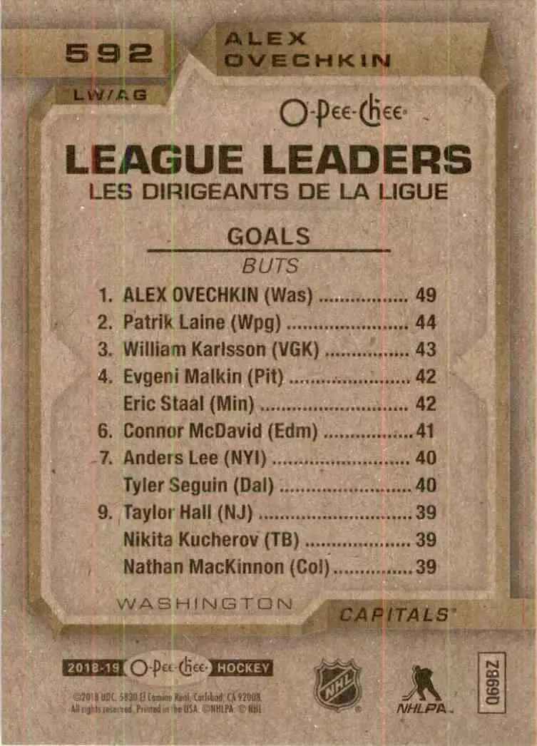 2018-19 O-Pee-Chee #592 Alexander Ovechkin LL 1