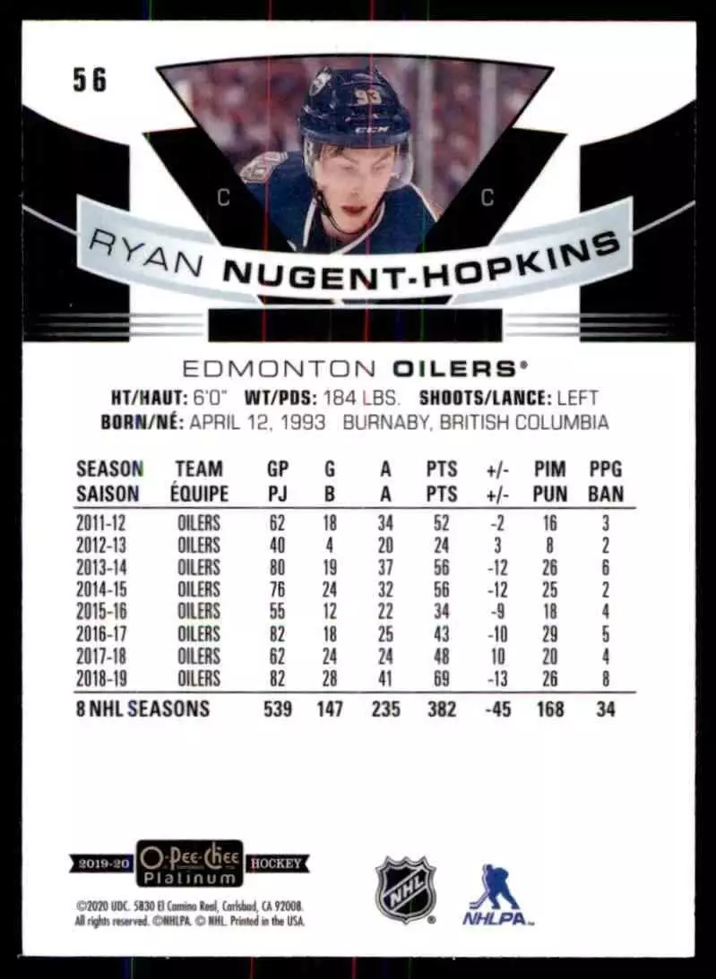 2019-20 O-Pee-Chee Platinum #56 Ryan Nugent-Hopkins 1