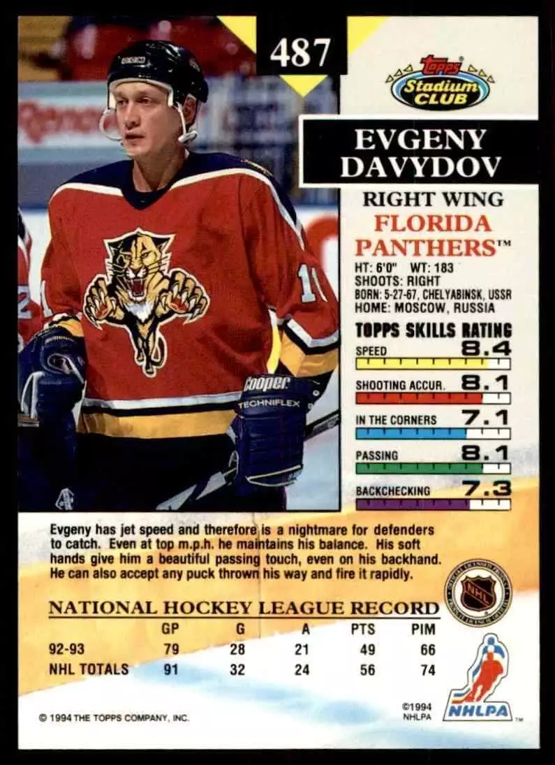 1993-94 Stadium Club #487 Evgeny Davydov 1