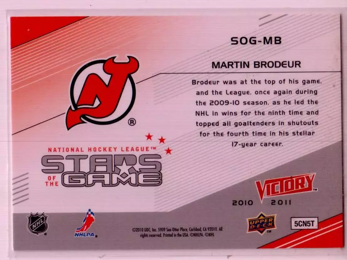 2010-11 Upper Deck Victory Stars of the Game #SOGMB Martin Brodeur 1