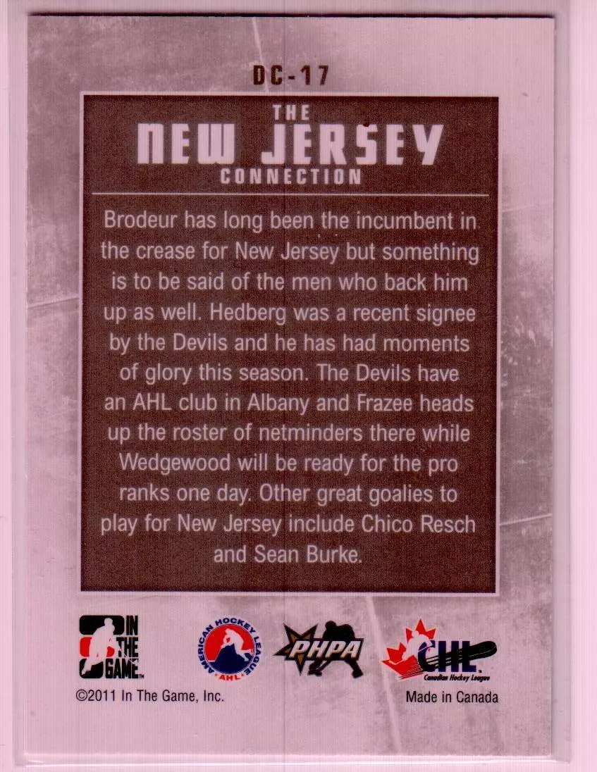 2010-11BetweenThe Pipes Deep In The Crease#DC17 Brodeur/Hedberg/Frazee/Wedgewood 1