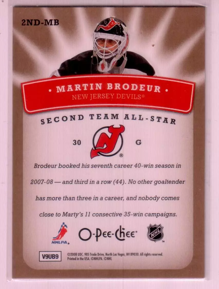 2008-09 O-Pee-Chee Second Team All-Stars #2NDMB Martin Brodeur 1