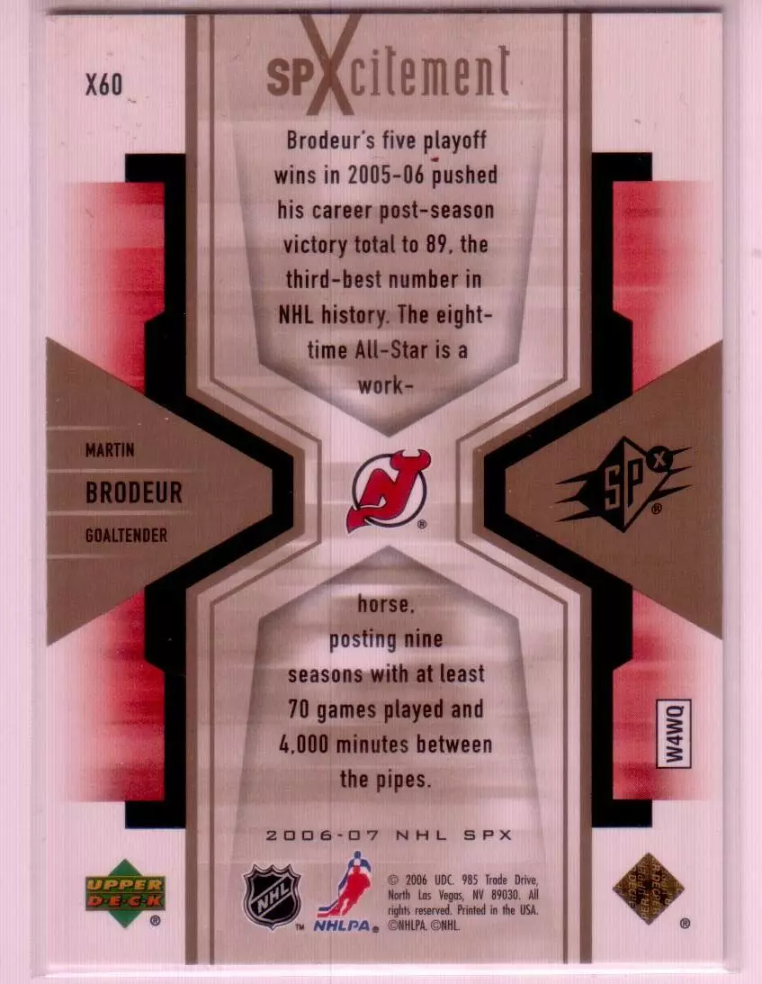 2006-07 SPx SPxcitement #X60 Martin Brodeur 574\999 1