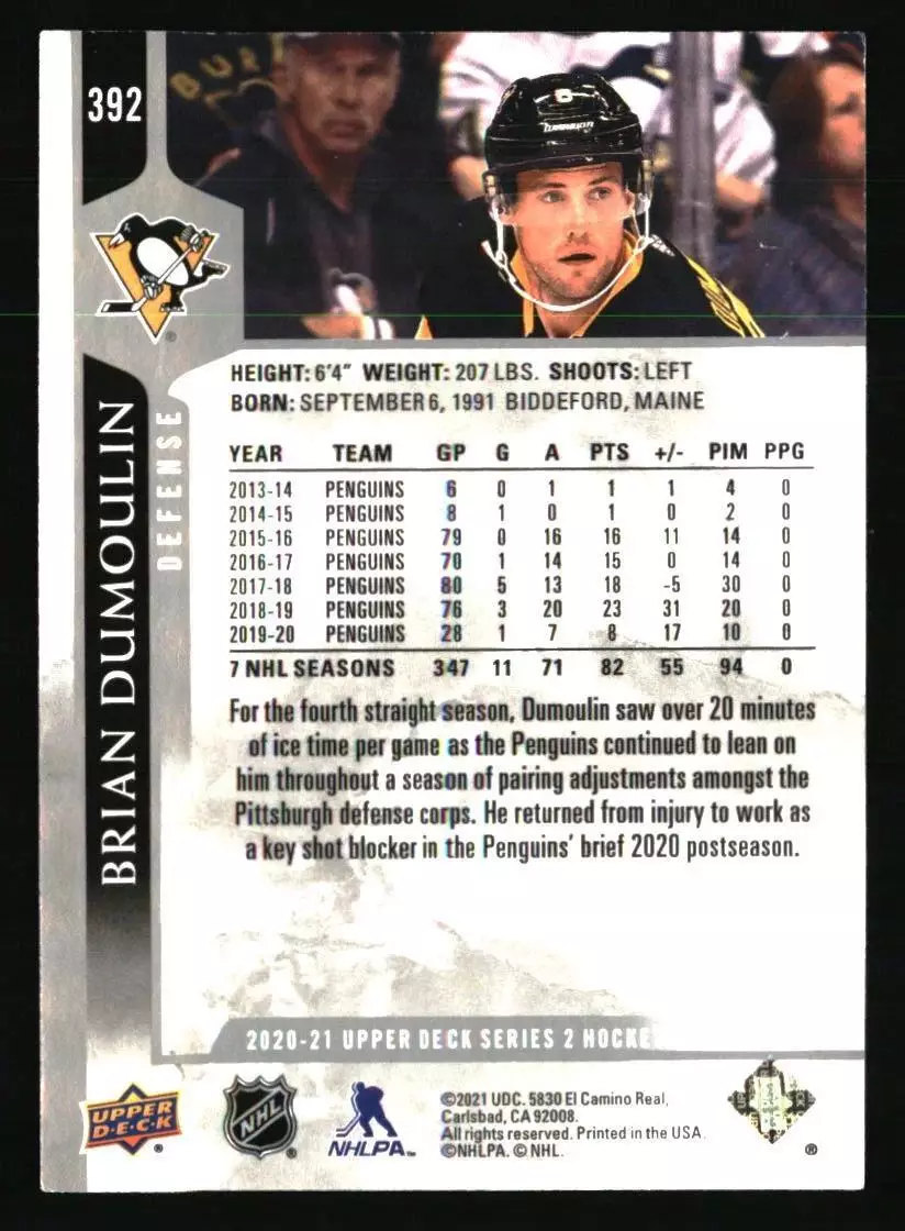 2020-21 Upper Deck #392 Brian Dumoulin 1