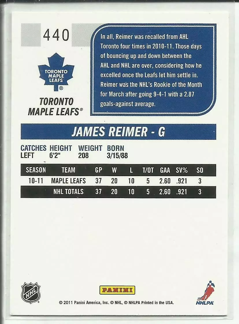 2011-12 Score #440 James Reimer 1