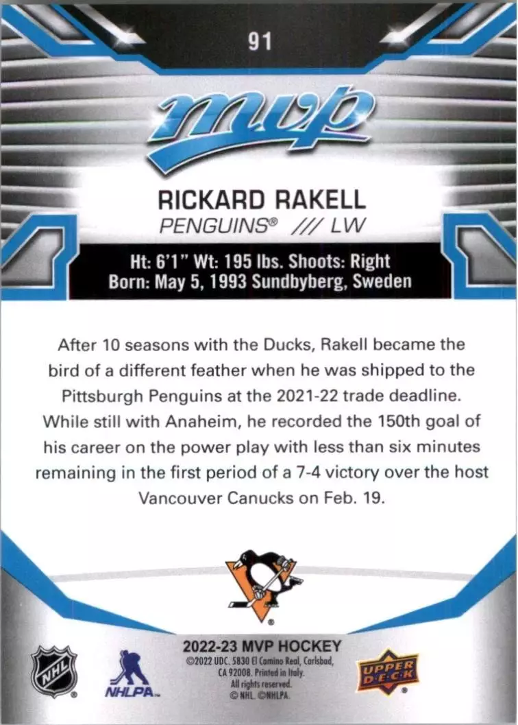 2022-23 Upper Deck MVP #91 Rickard Rakell 1