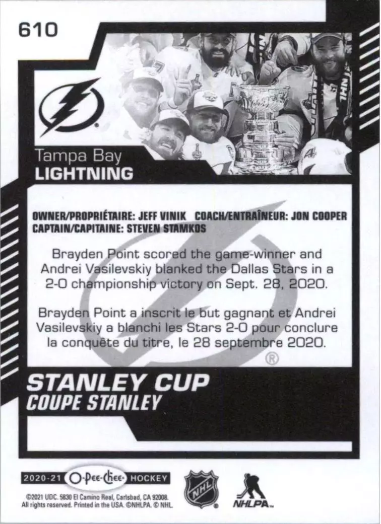 2020-21 O-Pee-Chee #610 Tampa Bay Lightning AW 1