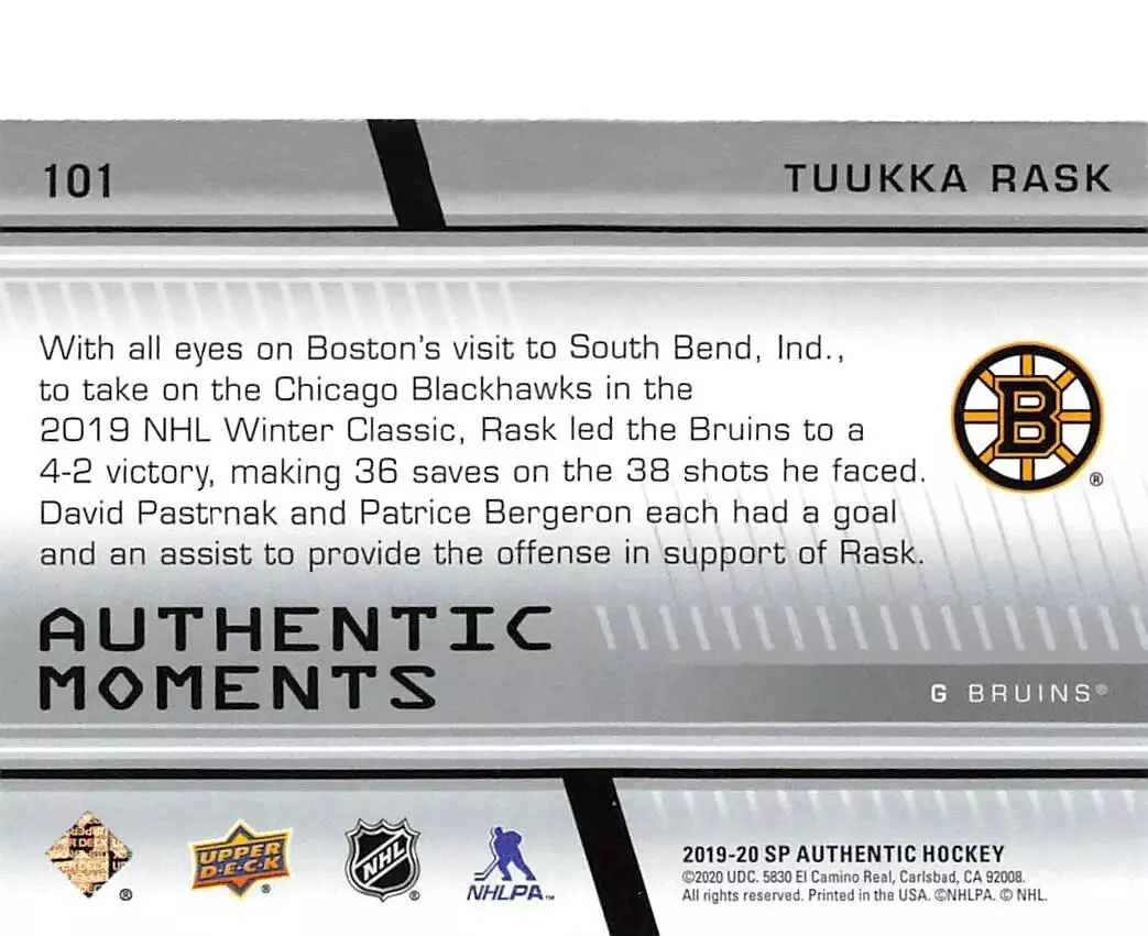 2019-20 SP Authentic #101 Tuukka Rask AM 1