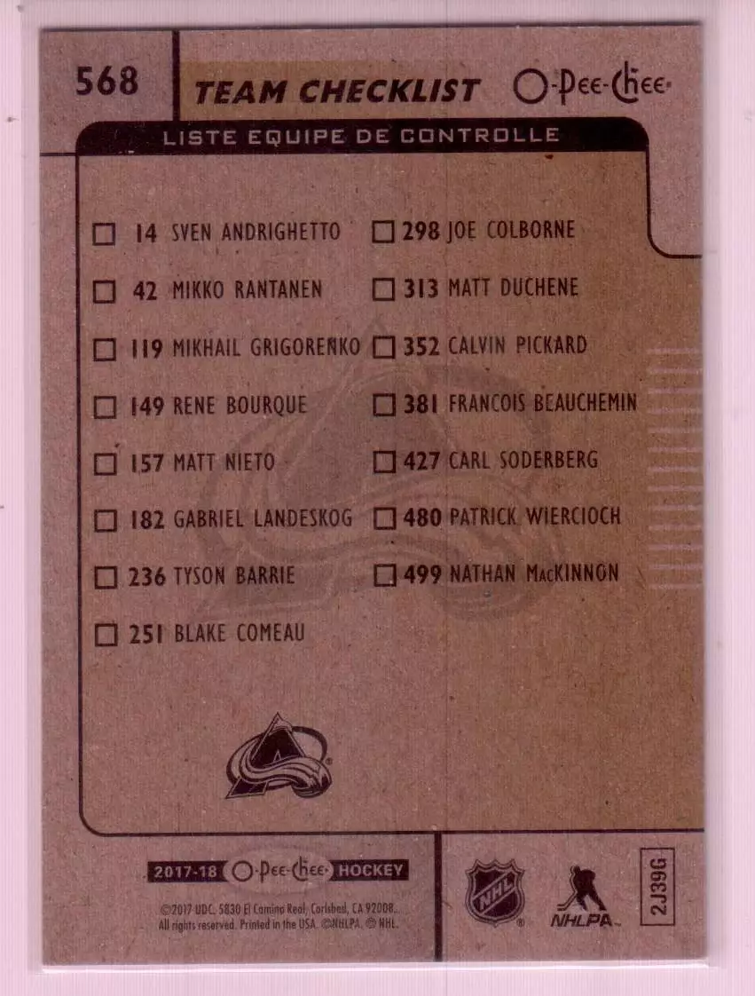 2017-18 O-Pee-Chee #568 Colorado Avalanche CL 1