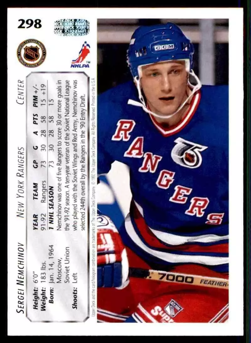 1992-93 Upper Deck #298 Sergei Nemchinov 1