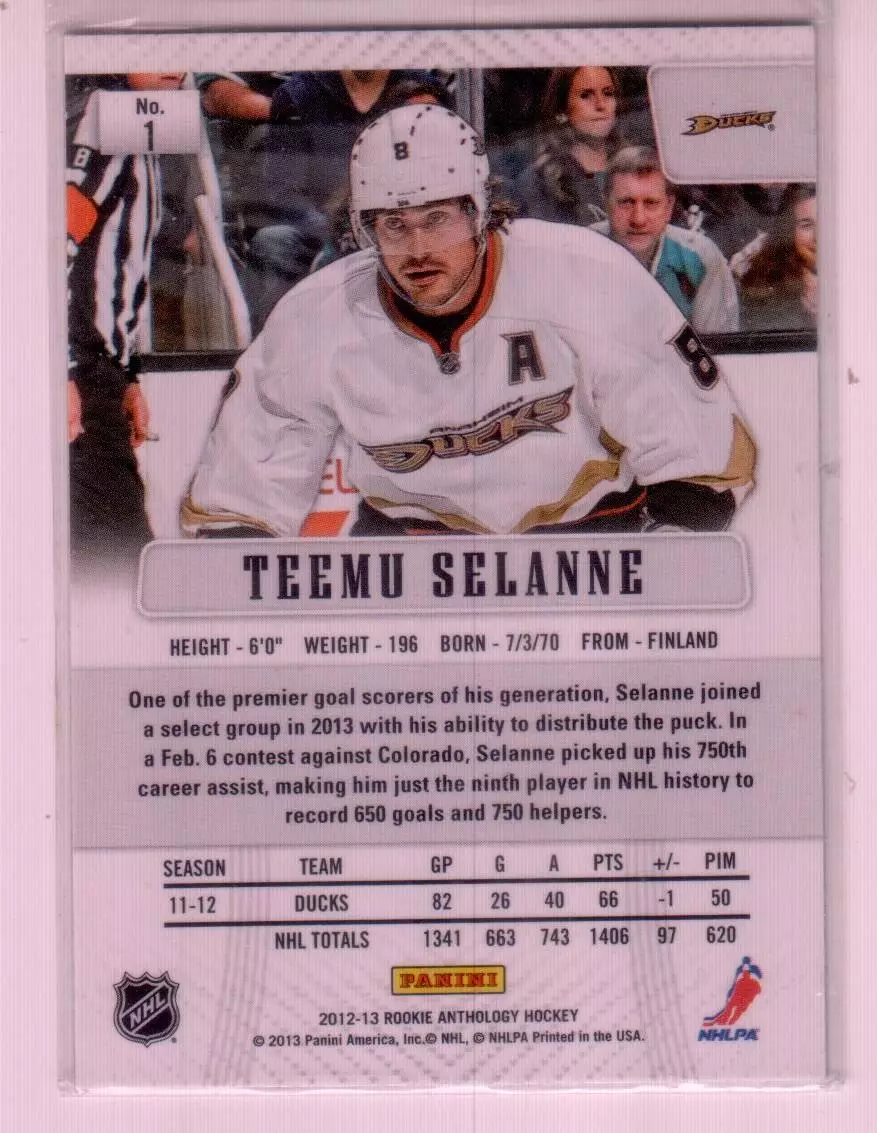 2012-13 Panini Prizm #1 Teemu Selanne 1