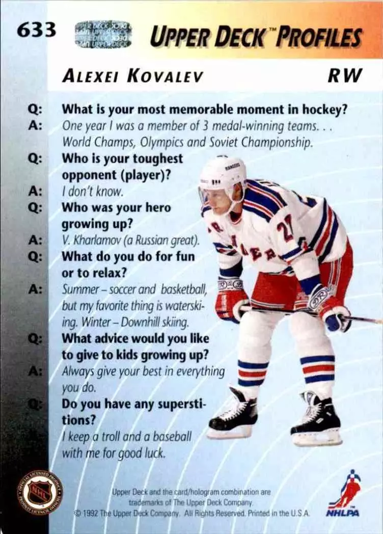 1992-93 Upper Deck #633 Alexei Kovalev PRO 1