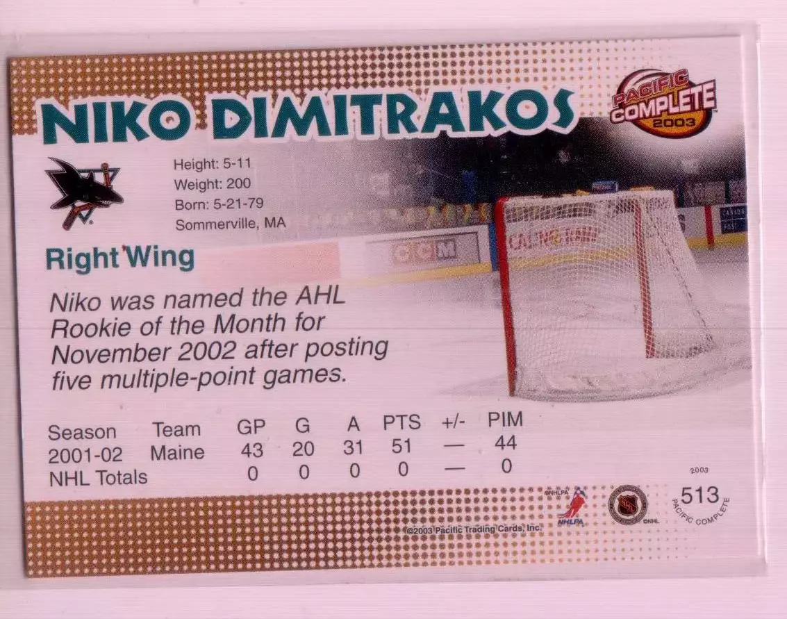2002-03 Pacific Complete #513 Niko Dimitrakos 1