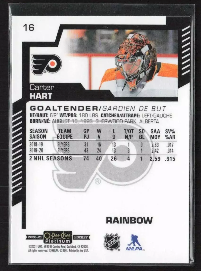 2020-21 O-Pee-Chee Platinum Rainbow #16 Carter Hart 1
