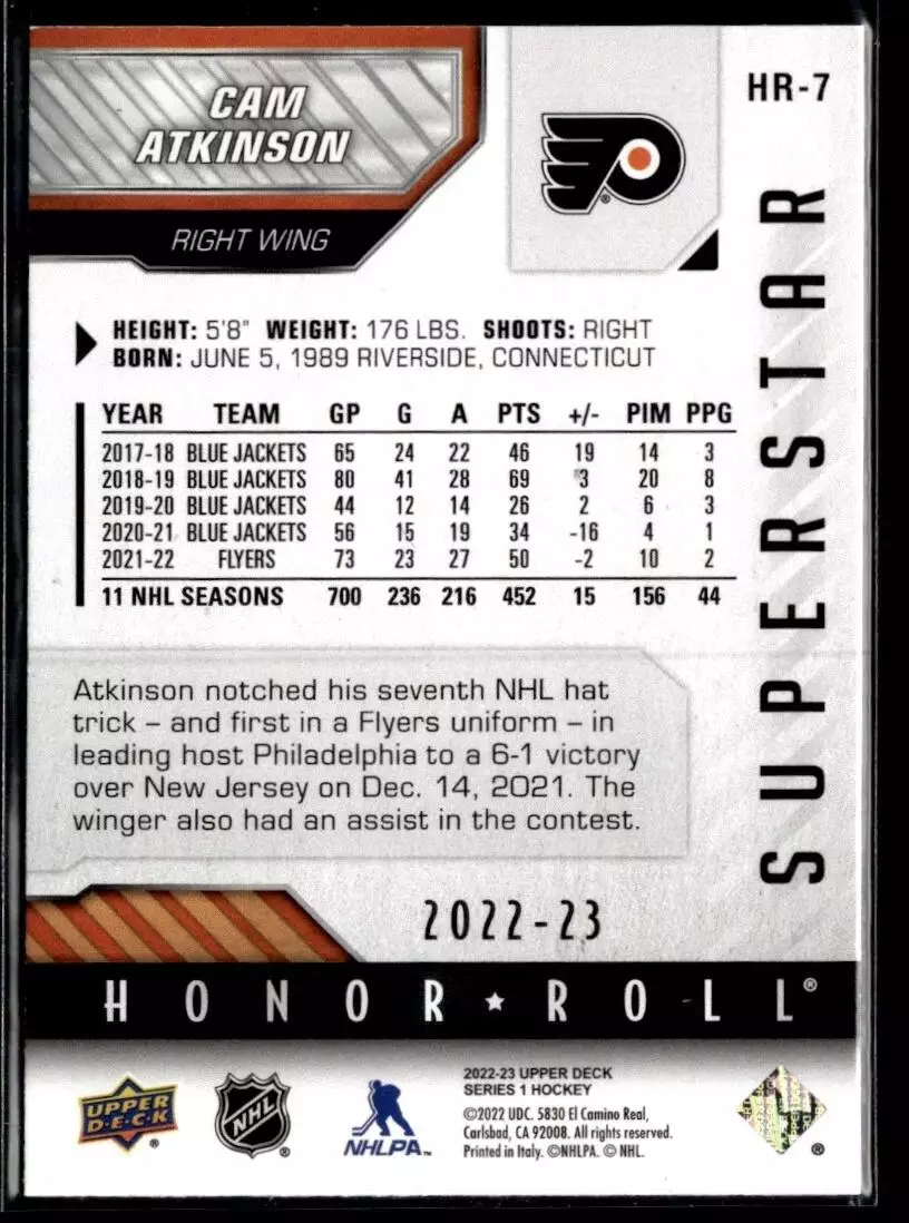 2022-23 Upper Deck Honor Roll #HR7 Cam Atkinson 1