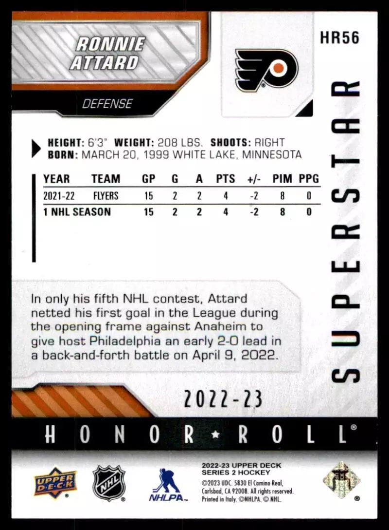 2022-23 Upper Deck Honor Roll #HR56 Ronnie Attard 1