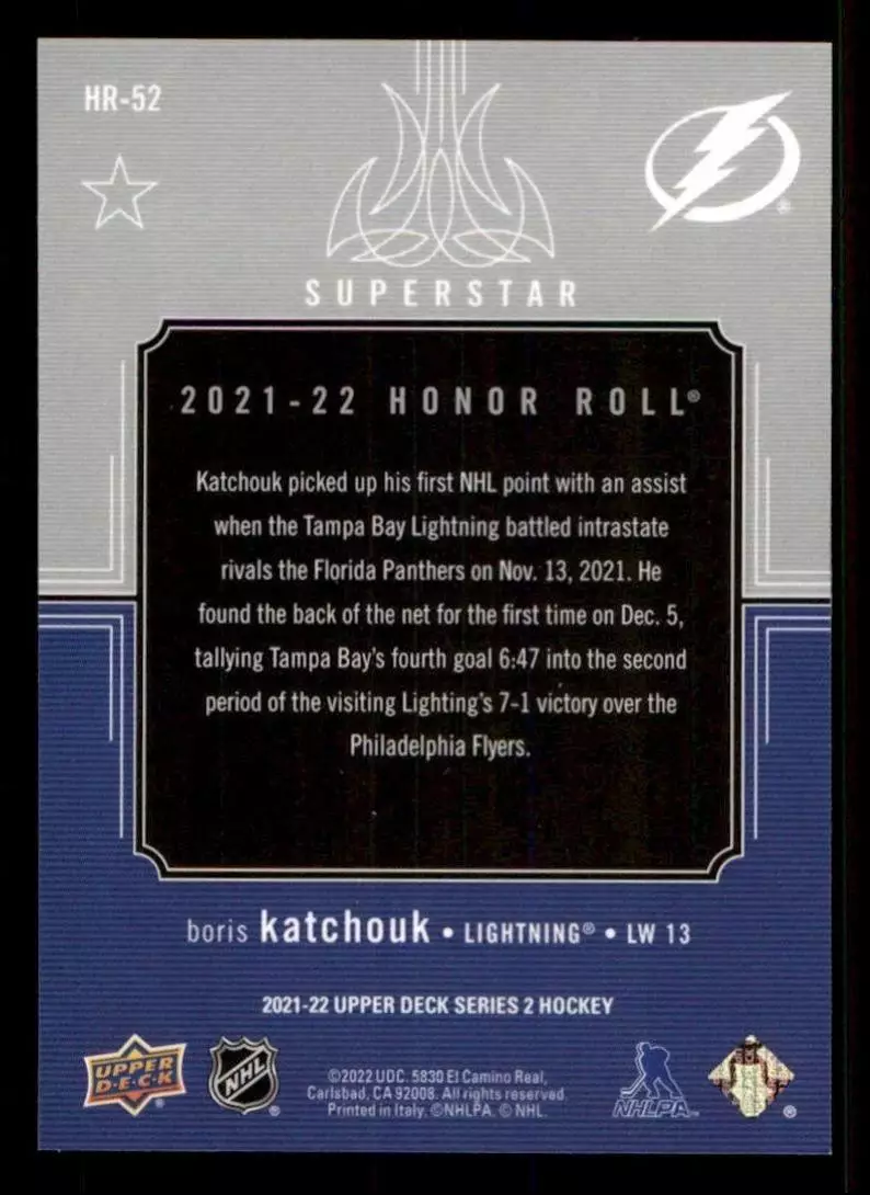 2021-22 Upper Deck Honor Roll #HR52 Boris Katchouk 1
