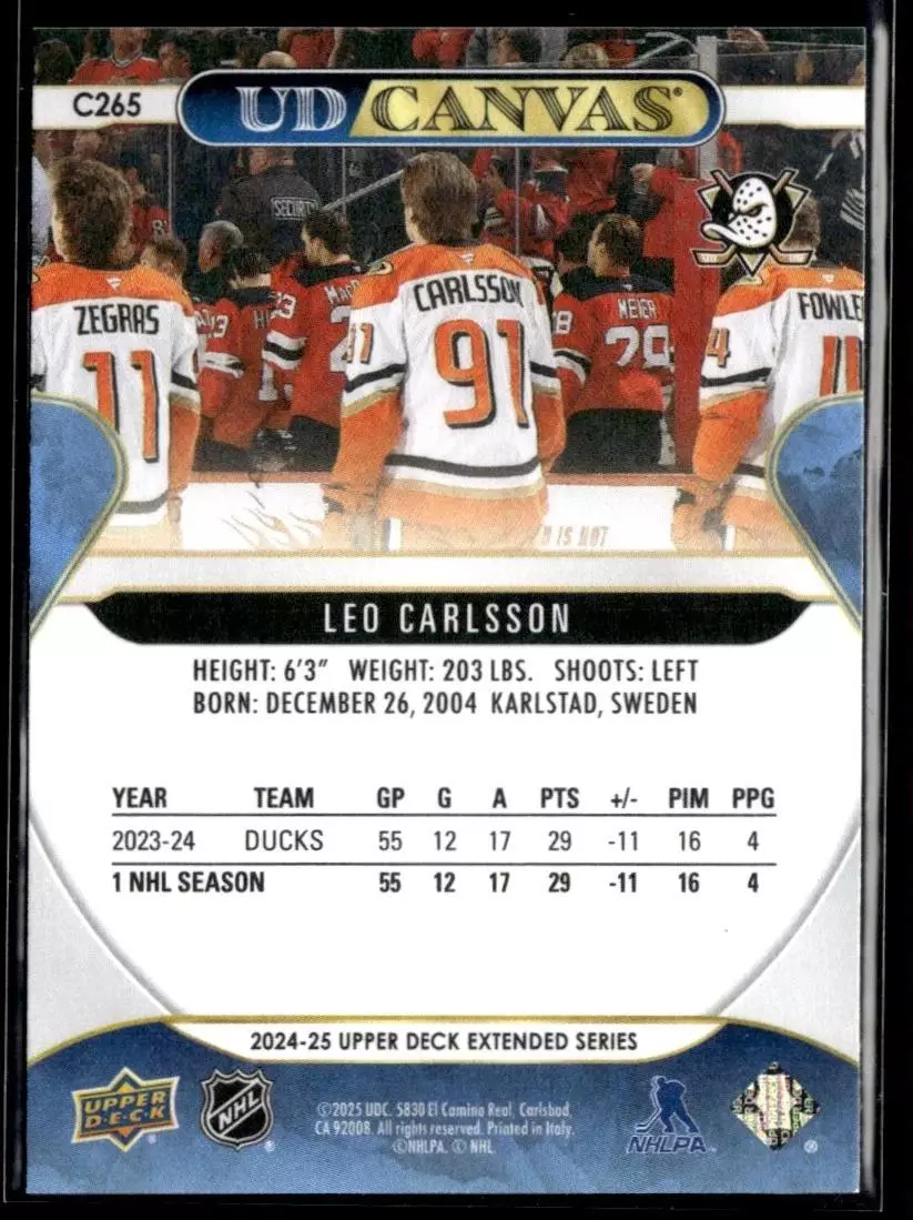 2024-25 Upper Deck UD Canvas #C265 Leo Carlsson (Ext Ser) 1