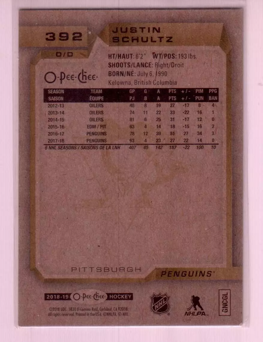 2018-19 O-Pee-Chee Silver #392 Justin Schultz 1