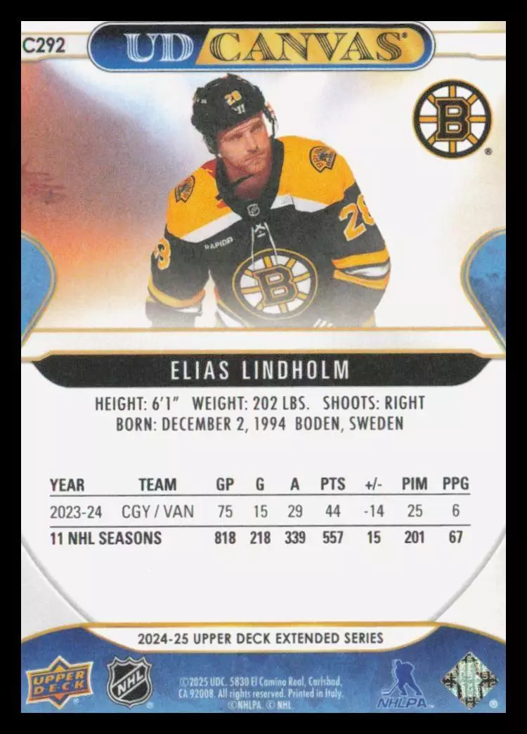 2024-25 Upper Deck UD Canvas #C292 Elias Lindholm 1