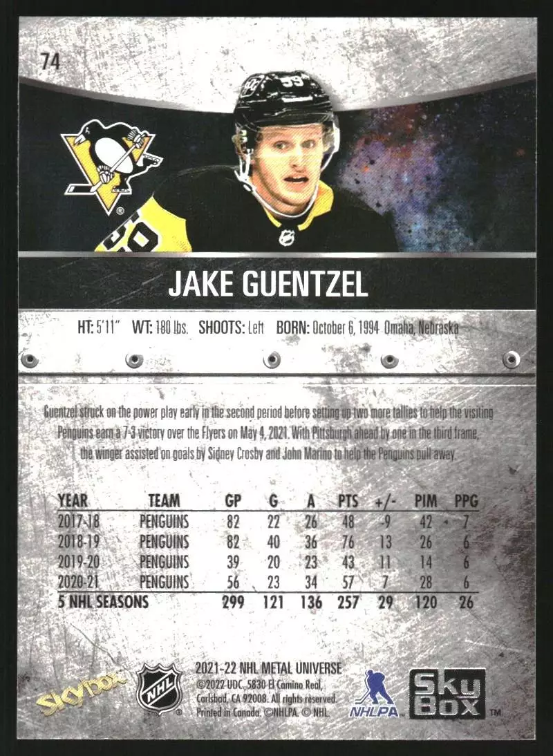 2021-22 Metal Universe #74 Jake Guentzel 1