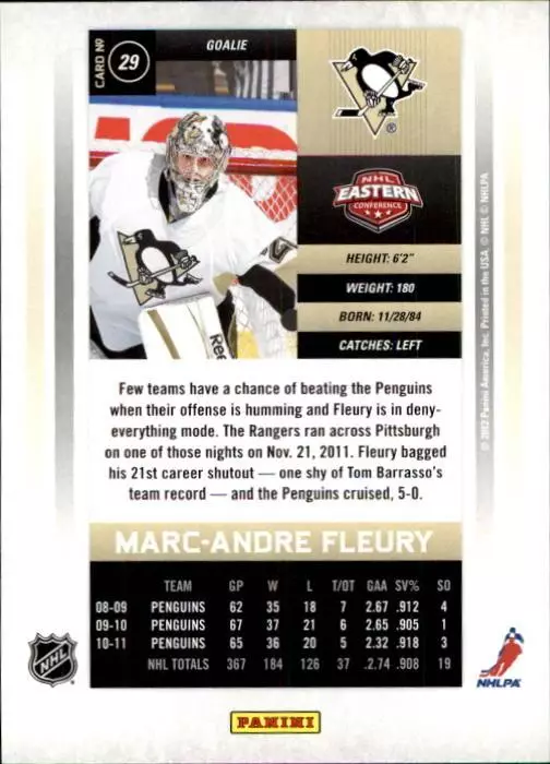 2011-12 Panini Contenders #29 Marc-Andre Fleury 1