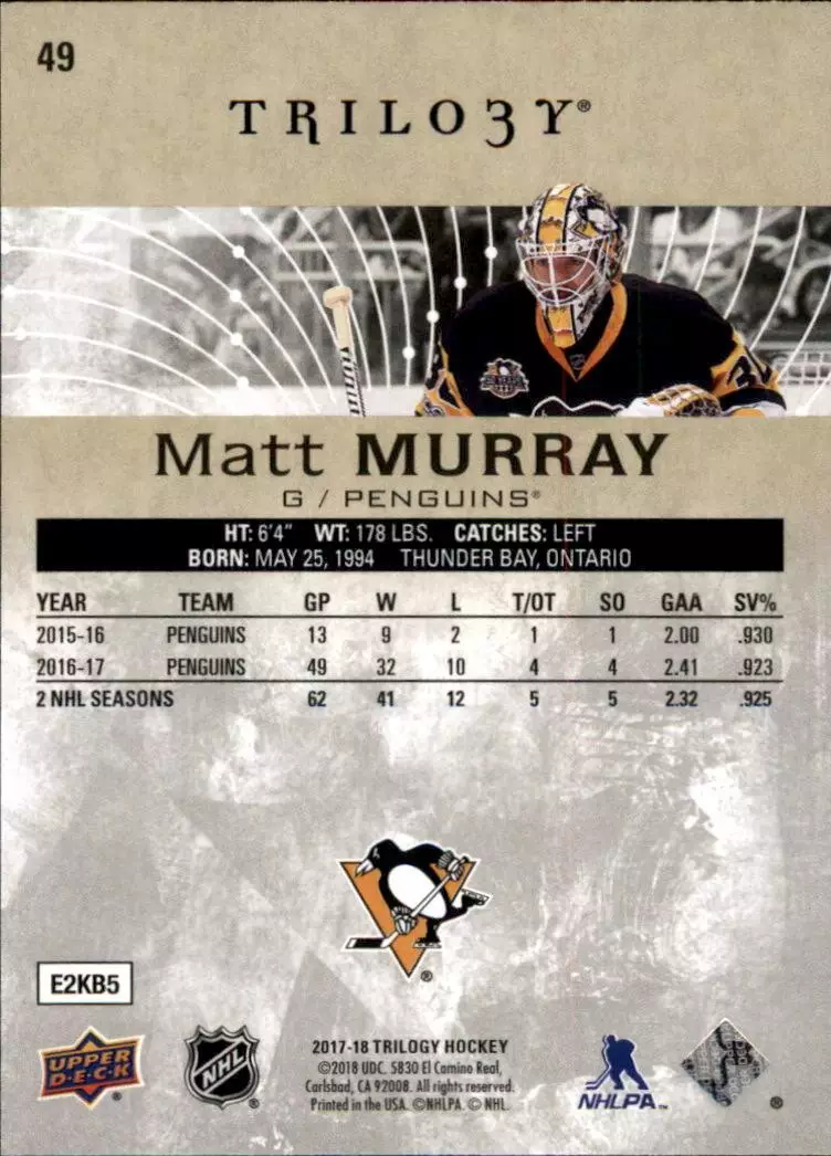 2017-18 Upper Deck Trilogy #49 Matt Murray 1