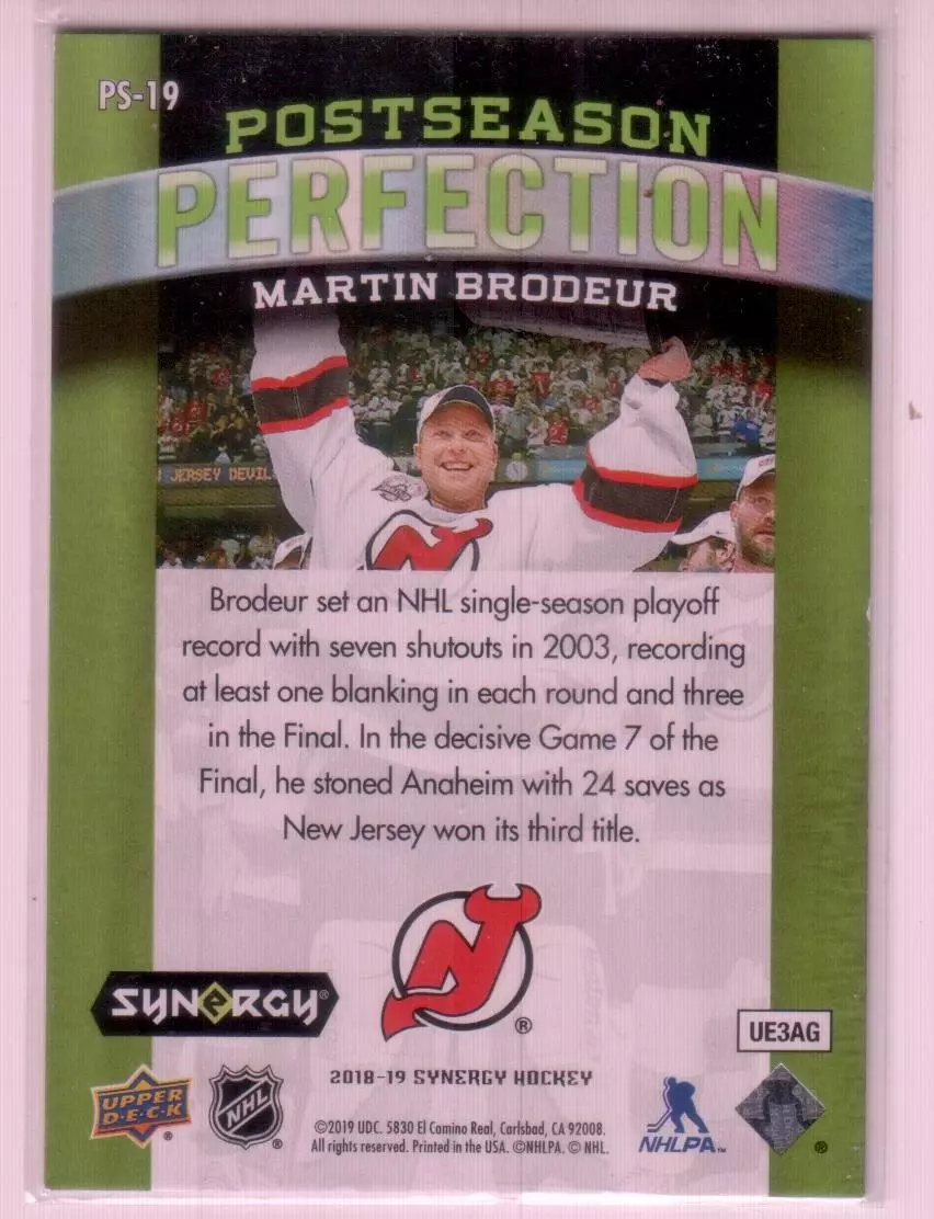 2018-19 Synergy Post Season Perfection Green #PS19 Martin Brodeur 036\199 1