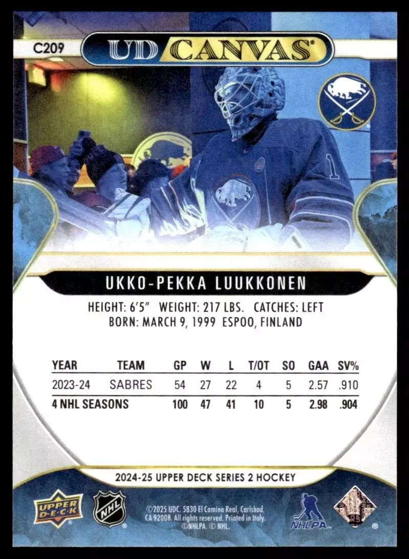 2024-25 Upper Deck UD Canvas #C209 Ukko-Pekka Luukkonen 1