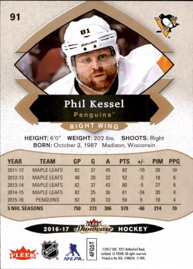 2016-17 Fleer Showcase #91 Phil Kessel 1