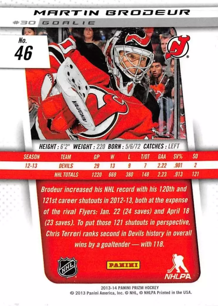 2013-14 Panini Prizm #46 Martin Brodeur 1