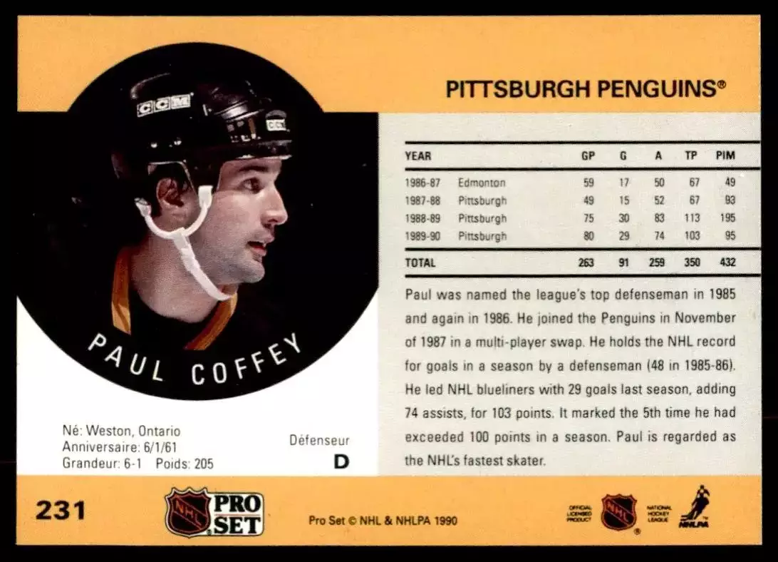 1990-91 Pro Set #231 Paul Coffey 1