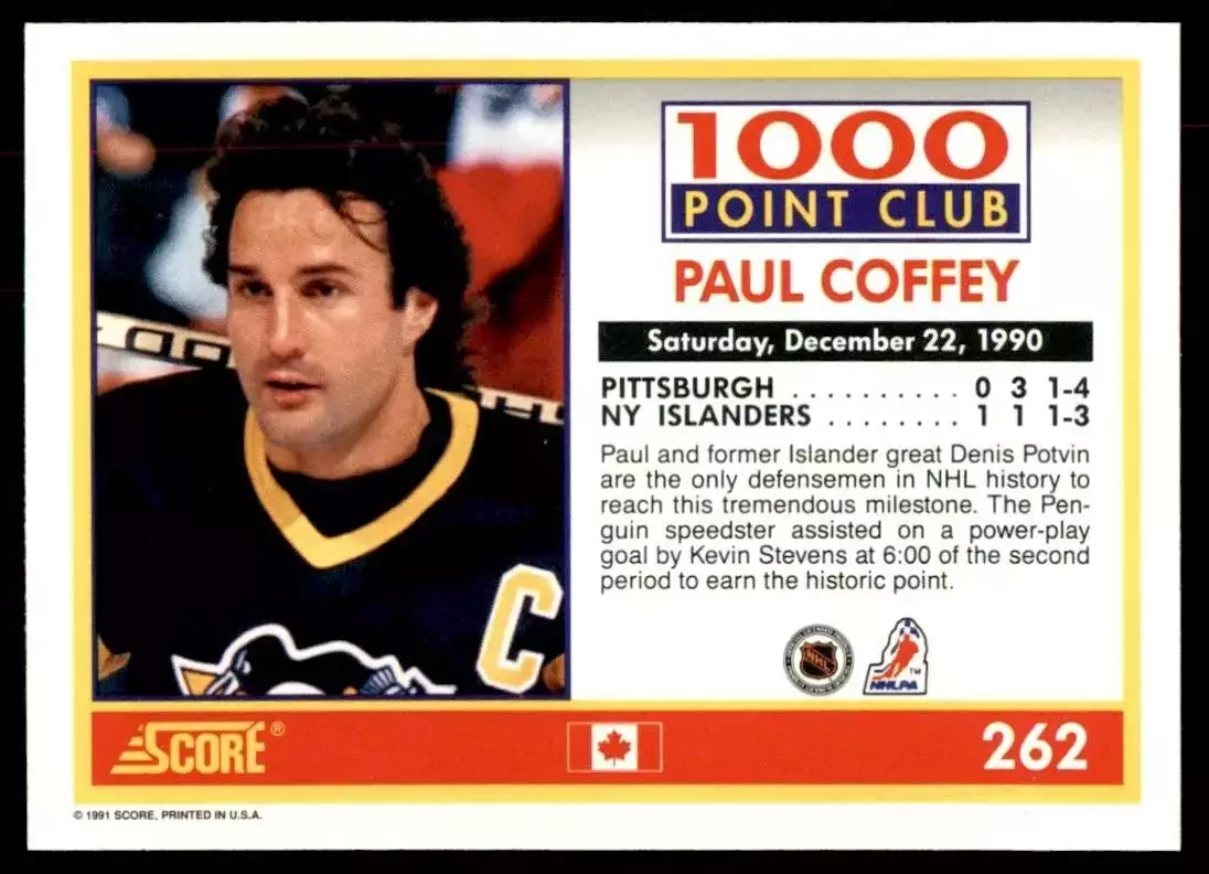 1991-92 Score Canadian English #262 Paul Coffey 1000 PTS 1
