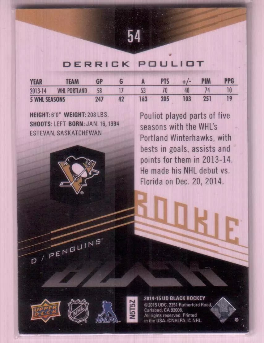2014-15 UD Black #54 Derrick Pouliot RC 129\199 1