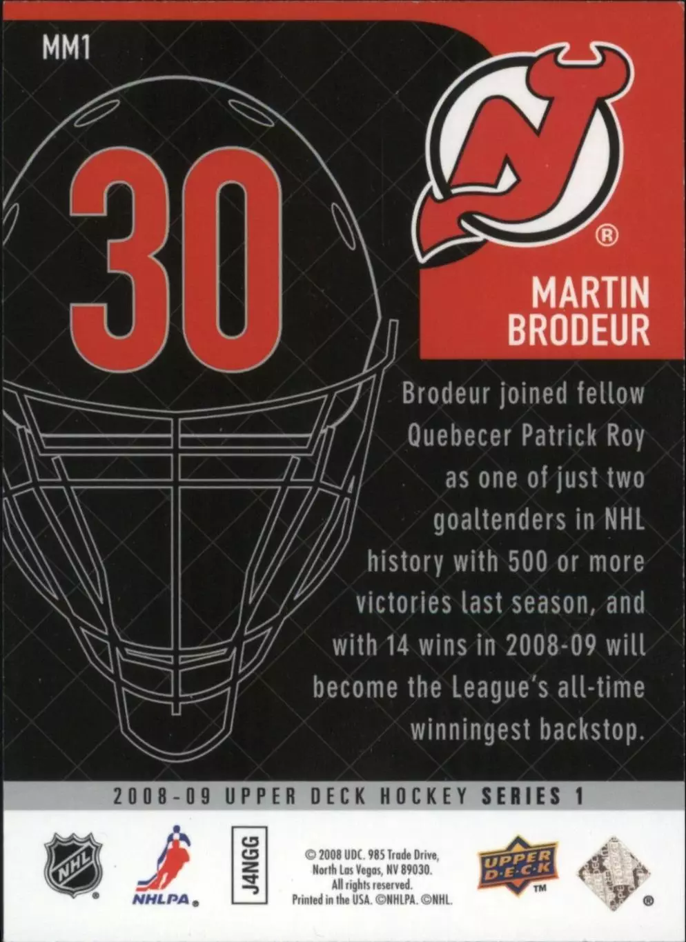 2008-09 Upper Deck Masked Men #MM1 Martin Brodeur 1