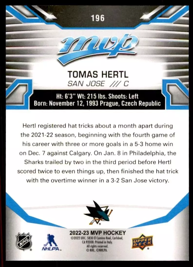 2022-23 Upper Deck MVP #196 Tomas Hertl 1