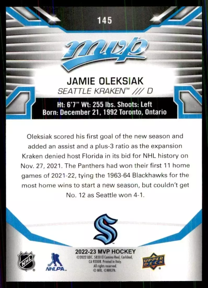 2022-23 Upper Deck MVP #145 Jamie Oleksiak 1