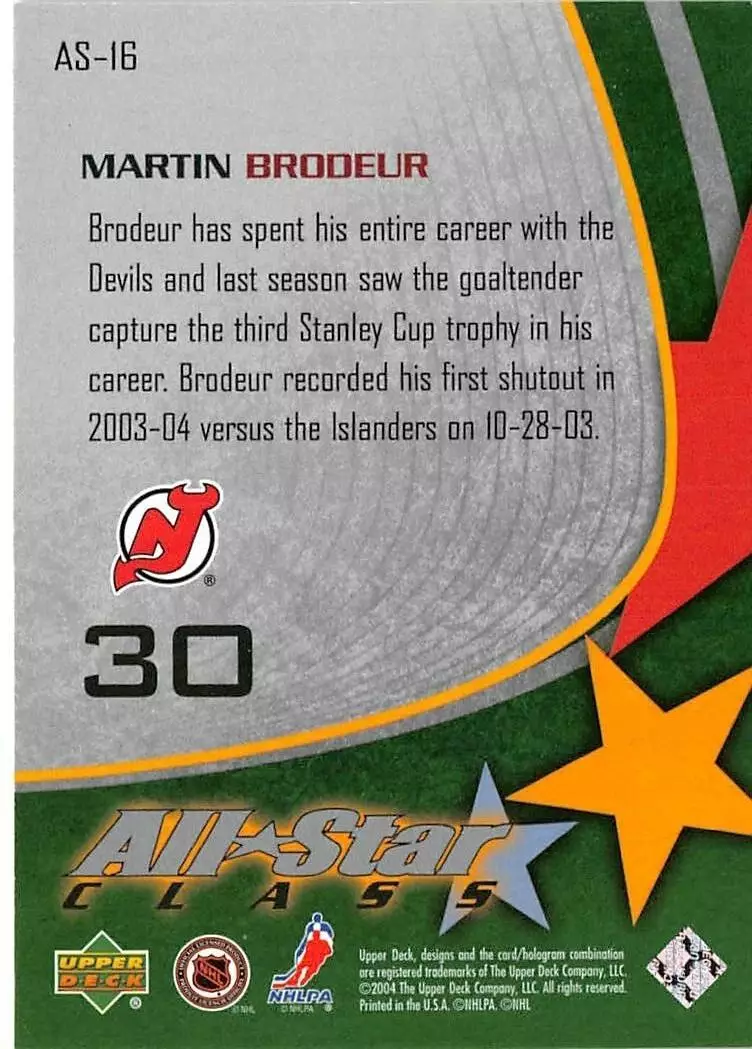 2003-04 Upper Deck All-Star Class #AS16 Martin Brodeur 1
