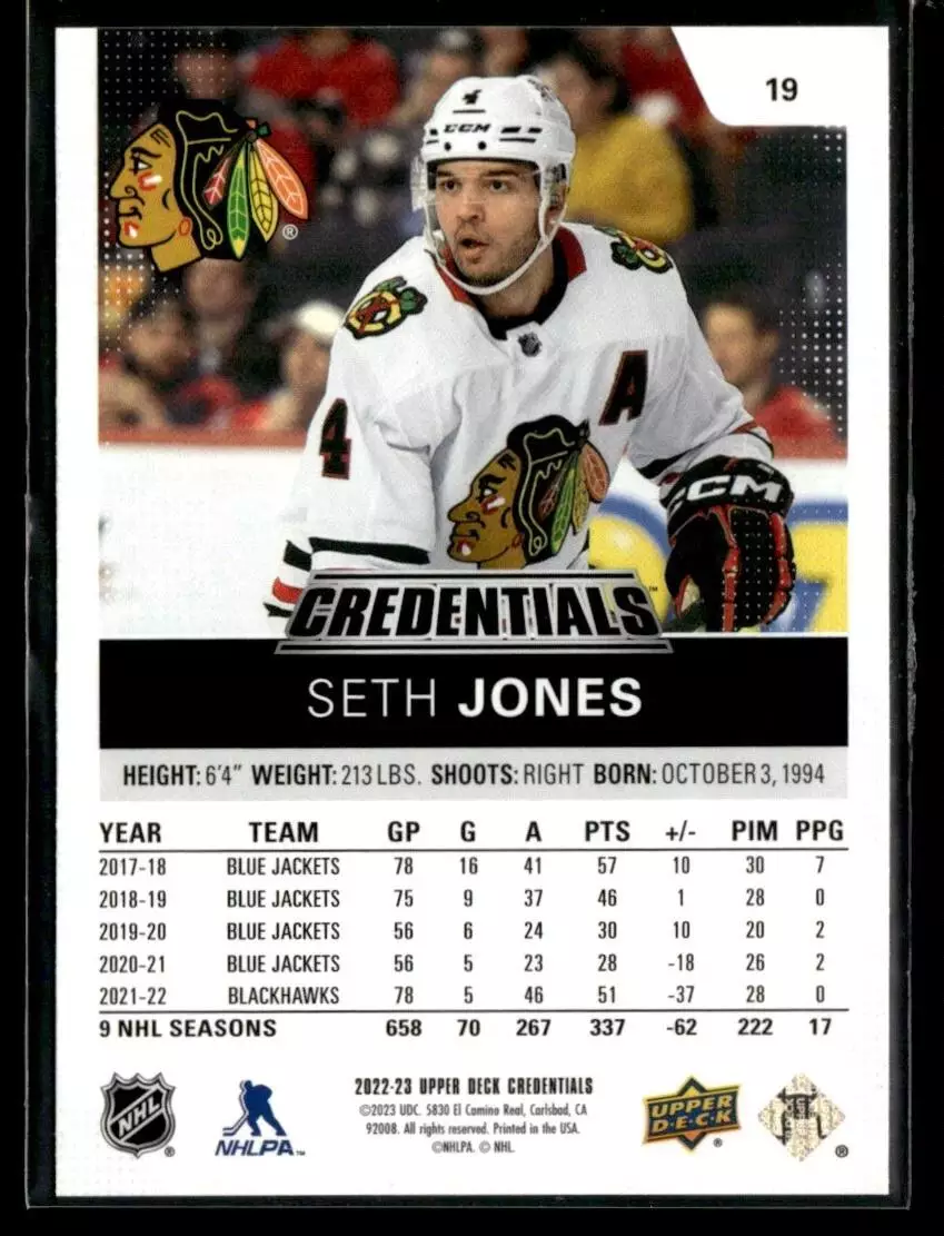 2022-23 Upper Deck Credentials #19 Seth Jones 1