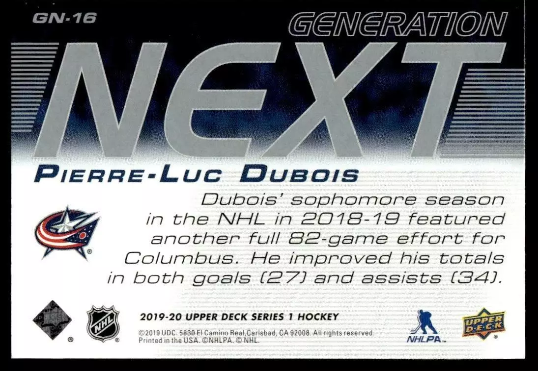 2019-20 Upper Deck Generation Next #GN16 Pierre-Luc Dubois 1