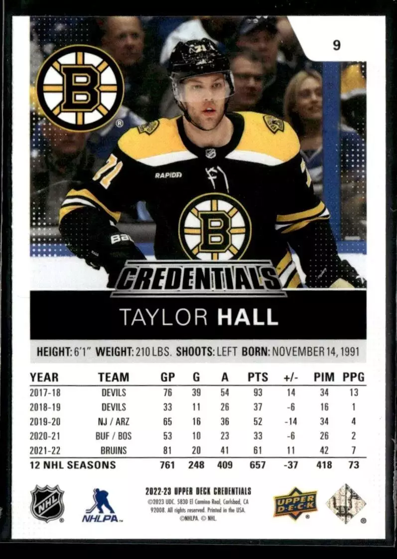 2022-23 Upper Deck Credentials #9 Taylor Hall 1
