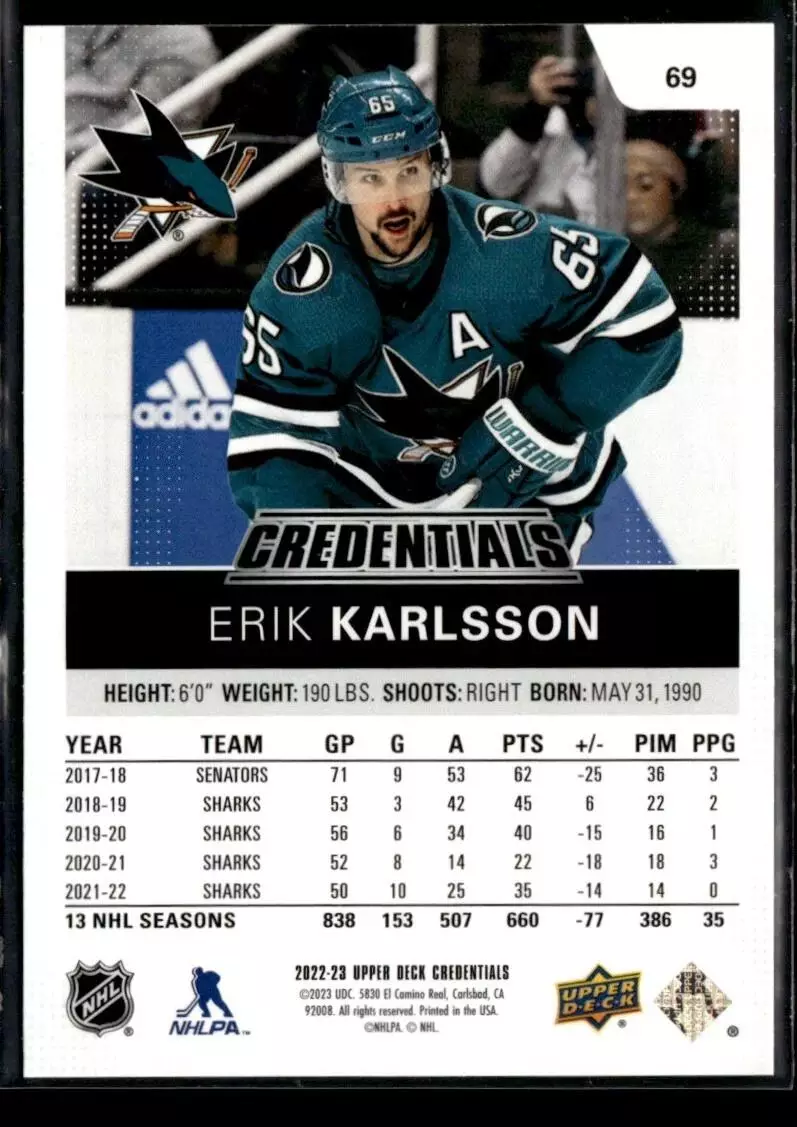 2022-23 Upper Deck Credentials #69 Erik Karlsson 1
