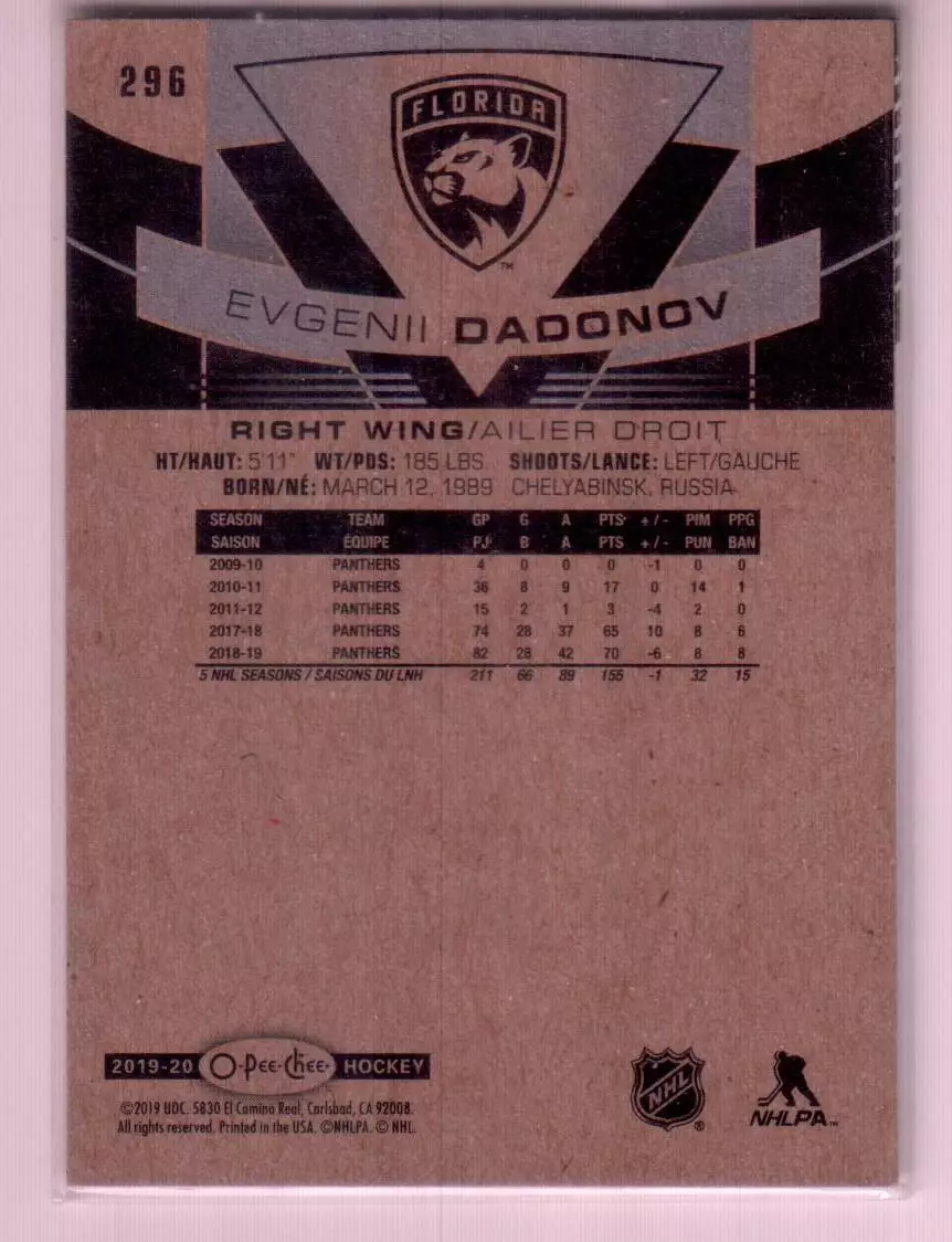 2019-20 O-Pee-Chee #296 Evgenii Dadonov 1