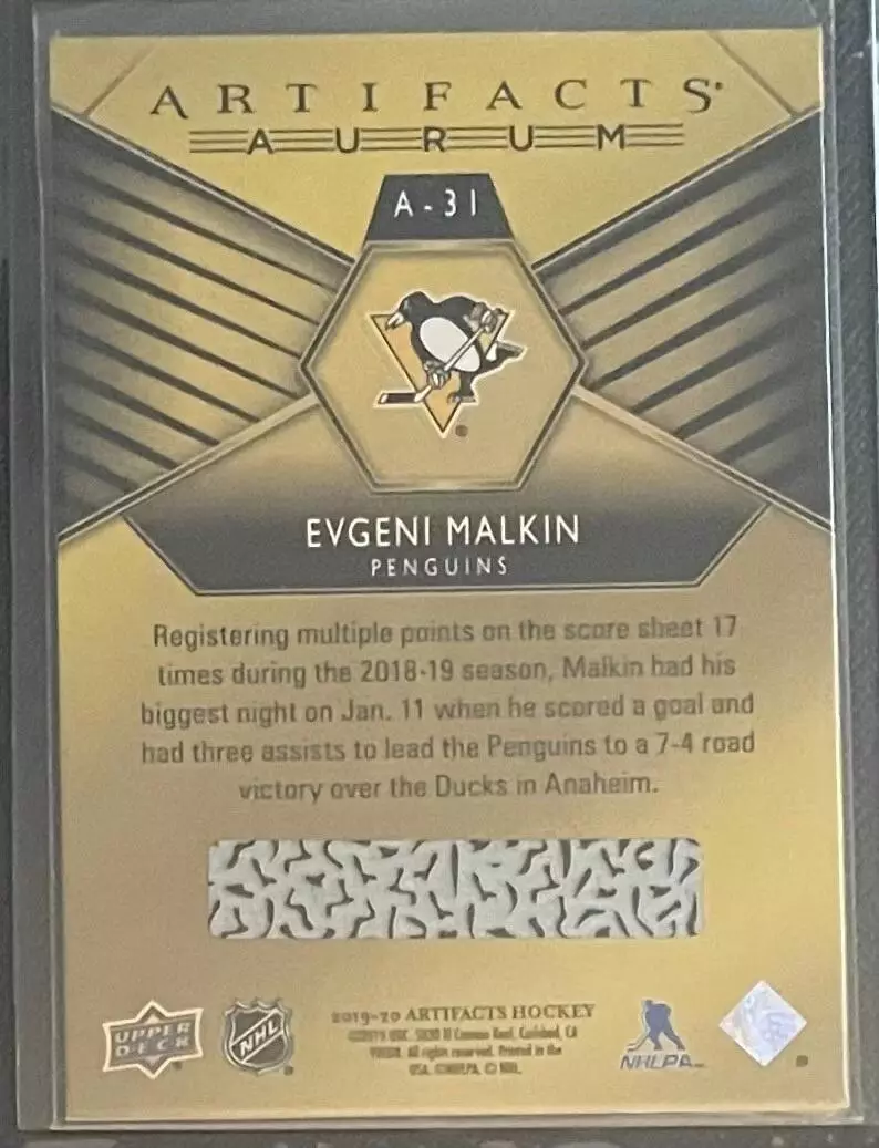2019-20 Artifacts Aurum #A31 Evgeni Malkin 1