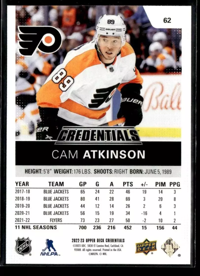2022-23 Upper Deck Credentials #62 Cam Atkinson 1